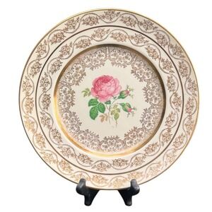 Fondeville Laurelton Ware Fine China Plate Pink Rose Gold Filigree New York